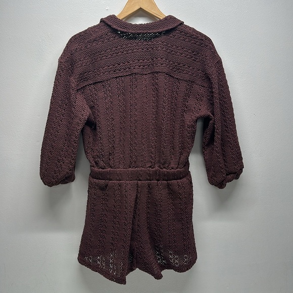 Free People Ryan Romper Shorts Crochet Open Woven Knit See Thru Plum Purple XS - Picture 6 of 8